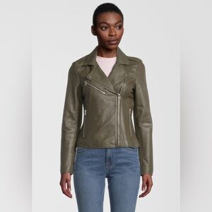 Goosecraft Julia Stylish Olive Sheep Leather Moto Jacket for Women